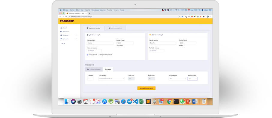 Recibe presupuesto de forma instantáneo de los mejores transportistas. Transeop